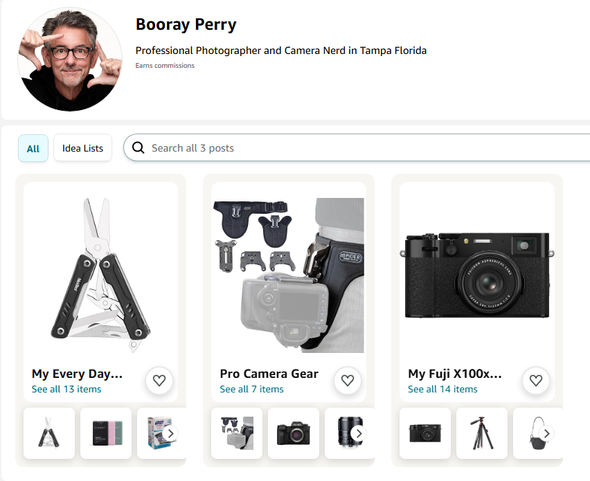 Image of my camera gear page